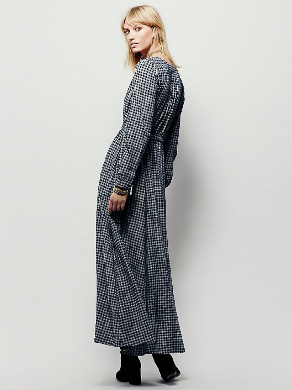Christy Dawn Audrey Maxi Dress Navy Blue Check Plaid Size Small - Picture 6 of 17